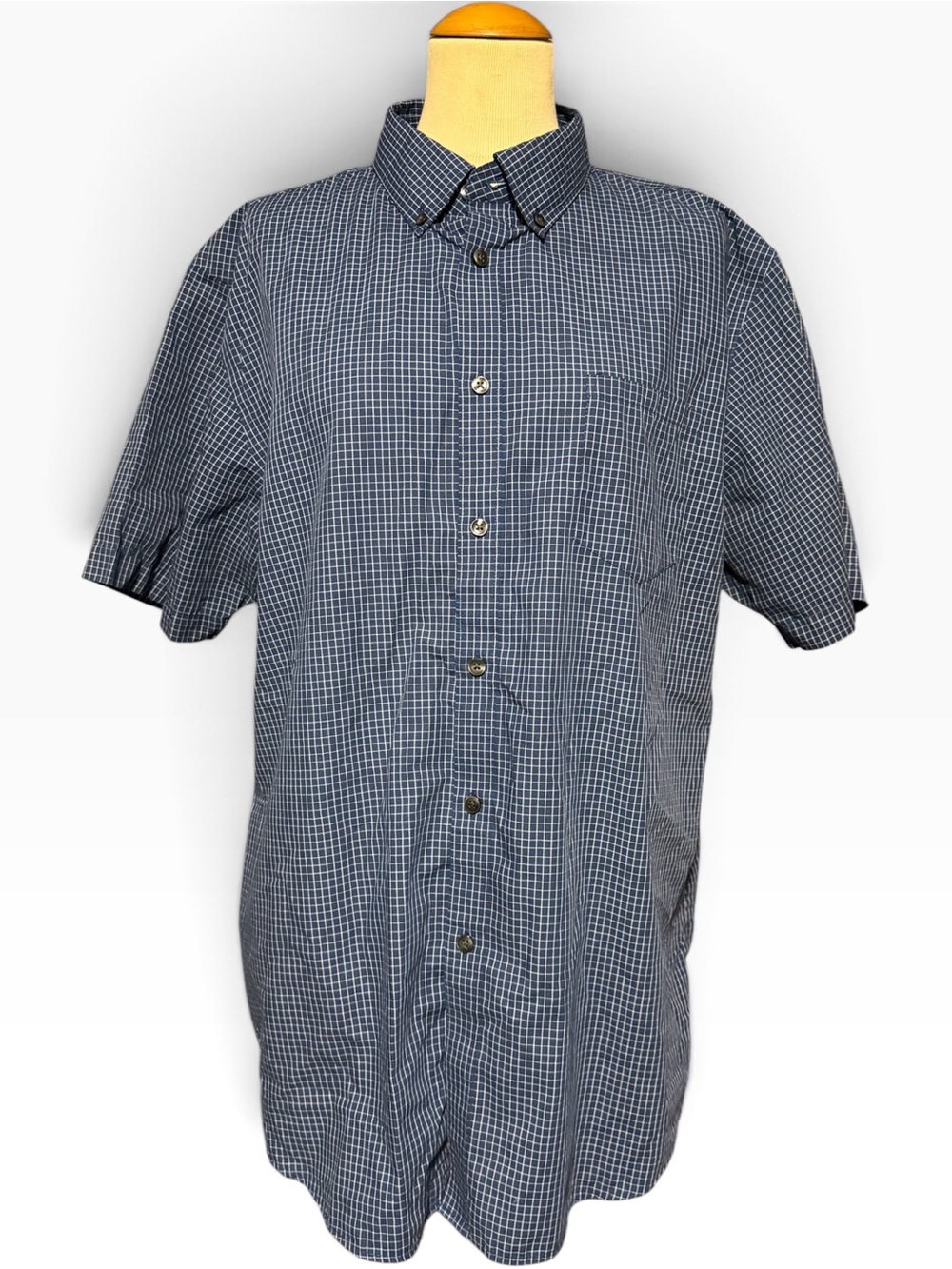 Van Heusen Grid Short Sleeve Button Down Shirt Blue White Size L